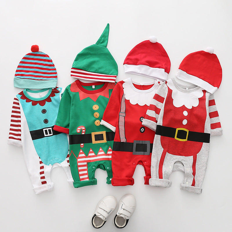 Baby Christmas Romper & Hat Set – Santa & Elf Outfit