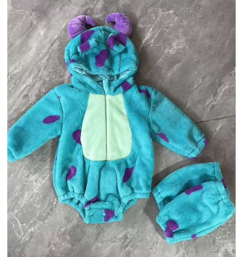 0-24Months Toddler Baby Animal Costume Fleece Long Sleeve Hooded Romper Leg Warmers Halloween Cosplay Bodysuit