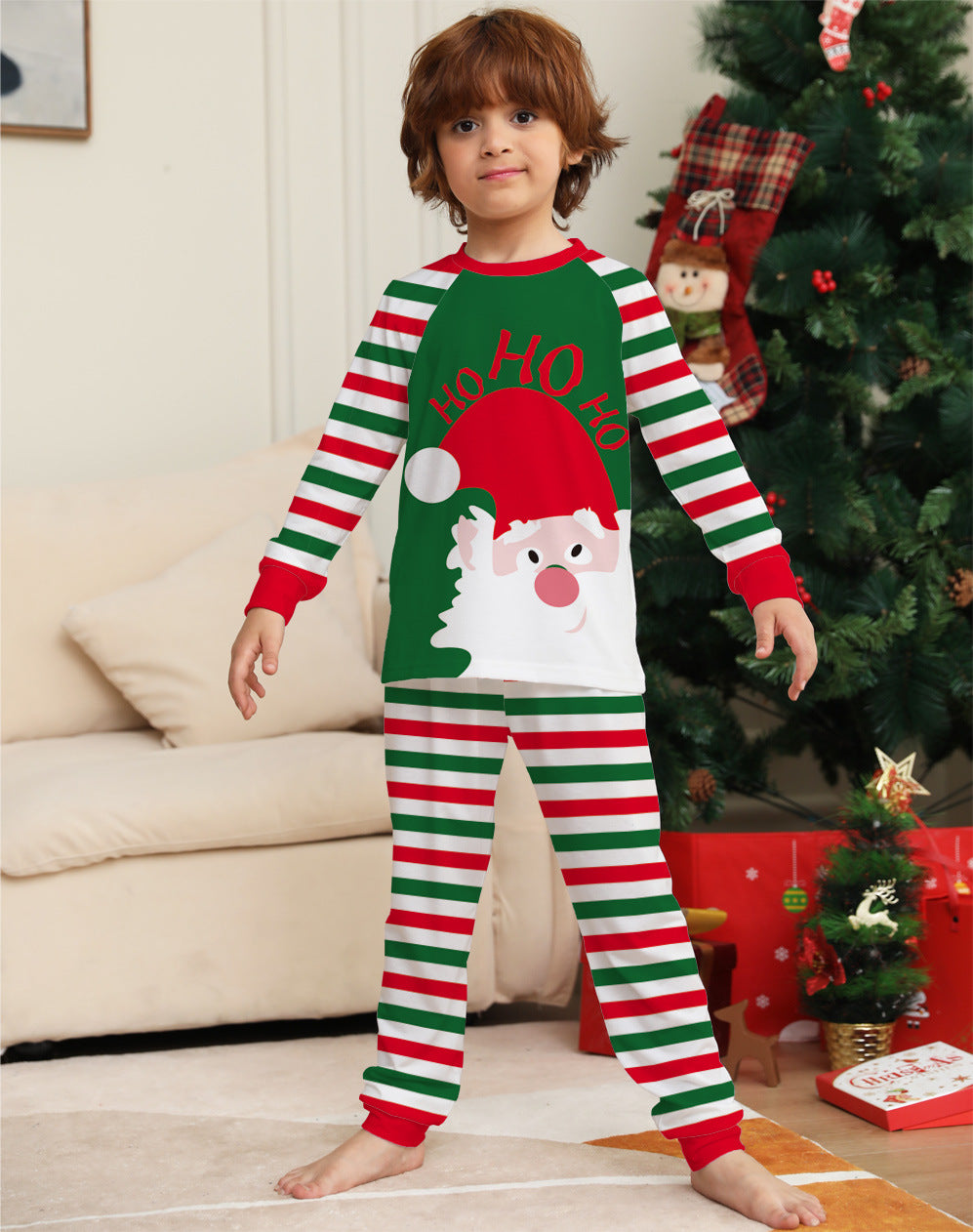 Family Matching Christmas Pajamas – Red Stripe Santa