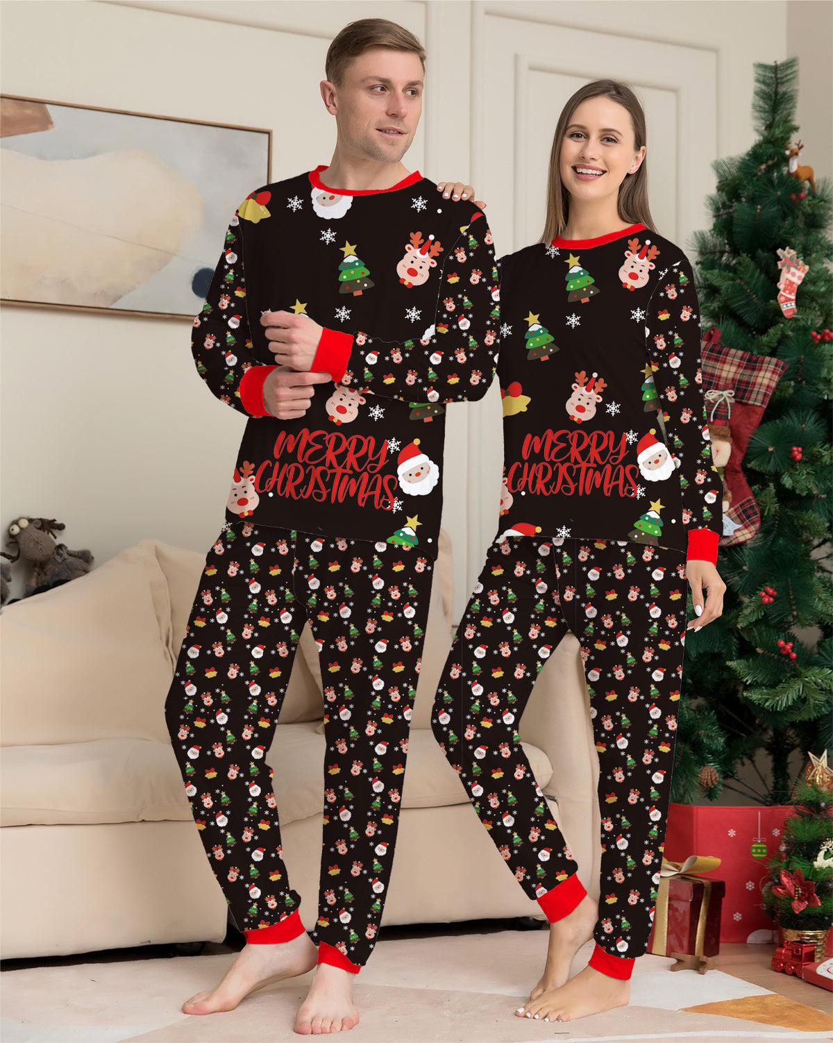 Family Matching Christmas Pajamas – Santa and Reindeer Print