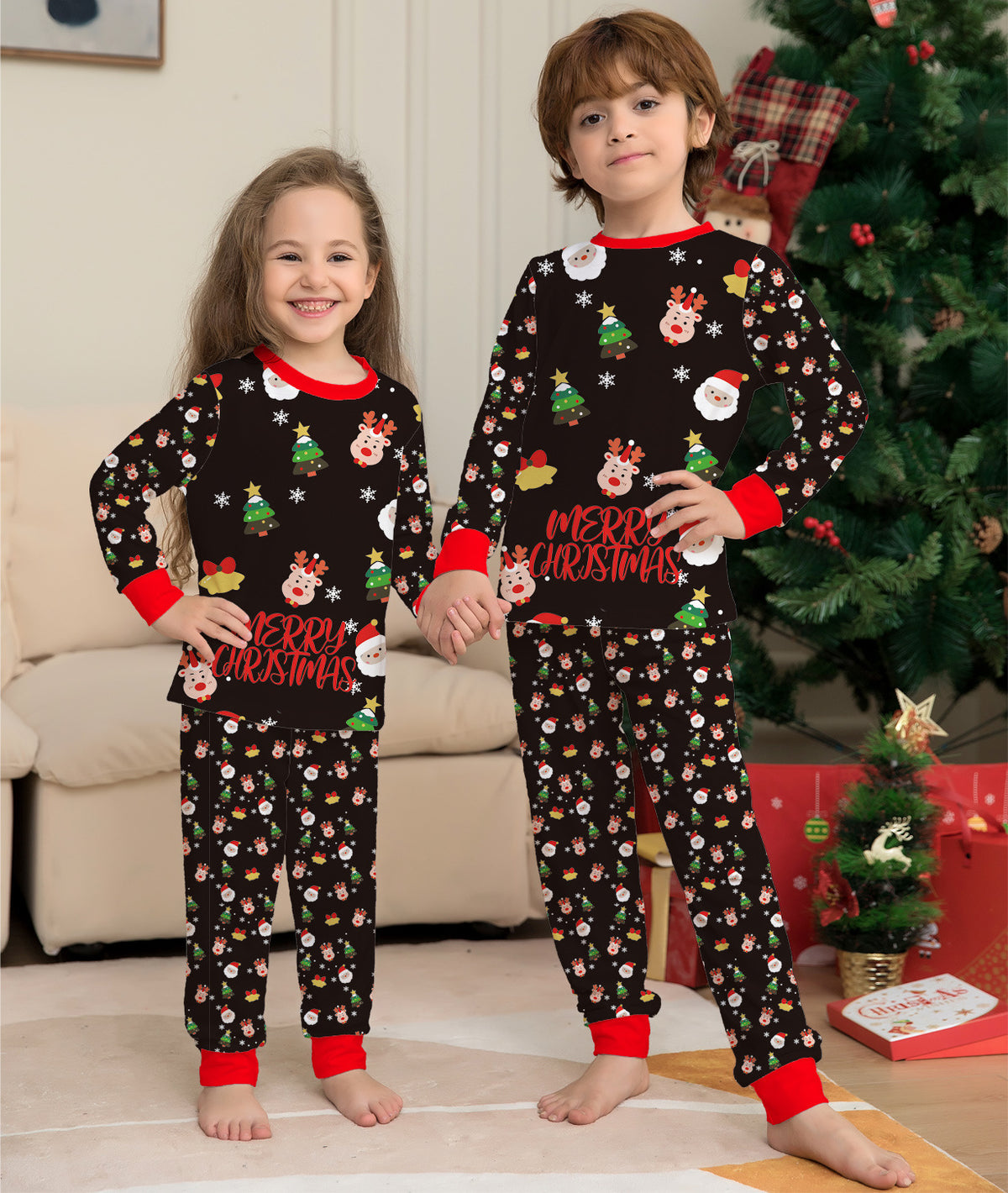 Family Matching Christmas Pajamas – Santa and Reindeer Print