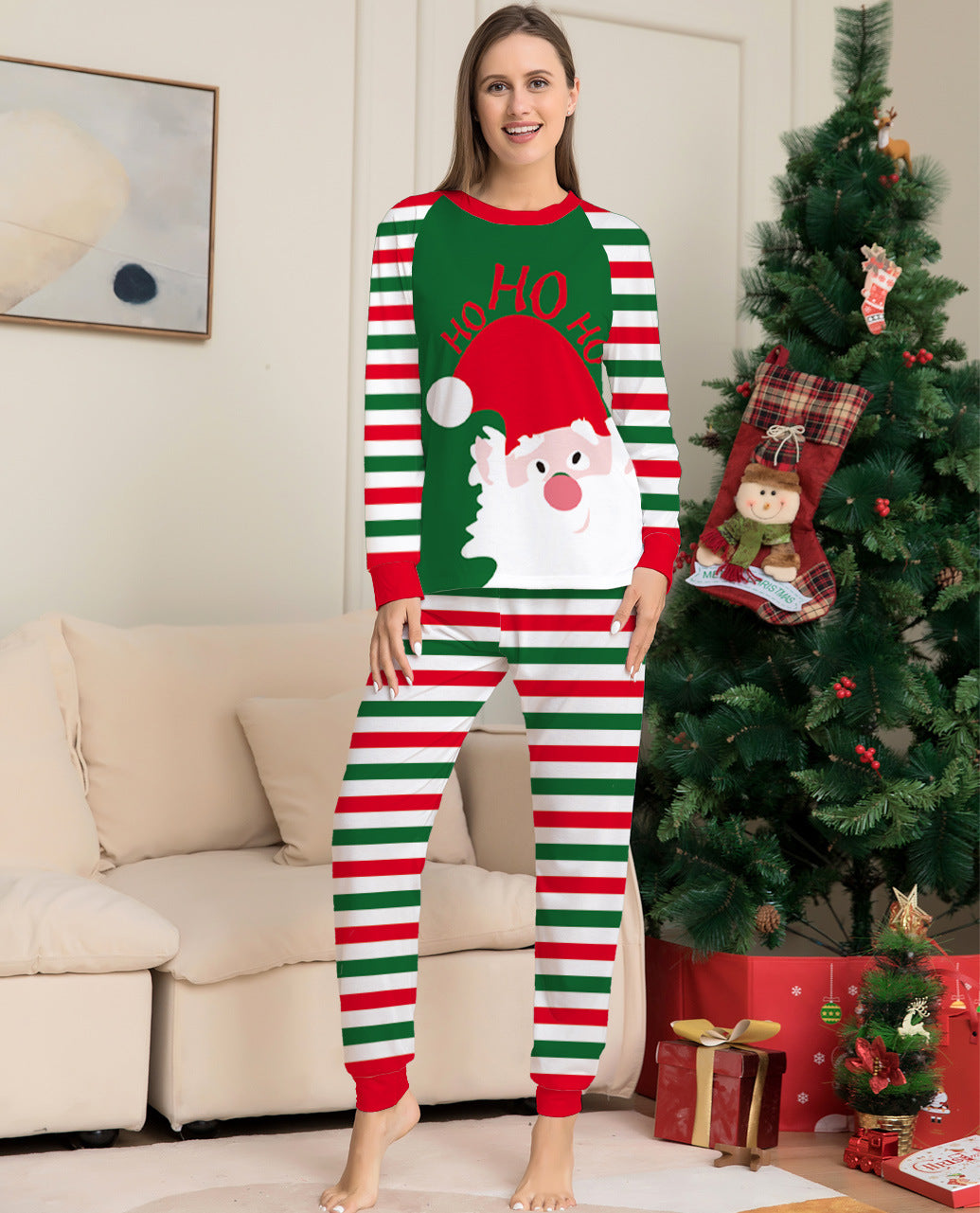 Family Matching Christmas Pajamas – Red Stripe Santa